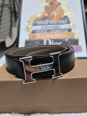 Hermes Reversible Belt Black / Gray  31 to 38!
